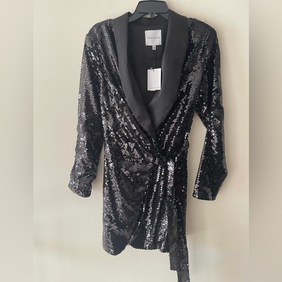 Gibson Latimer Black Sequin Knit Coordinating Long Sleeve Satin Contrast Blazer - Picture 9 of 10
